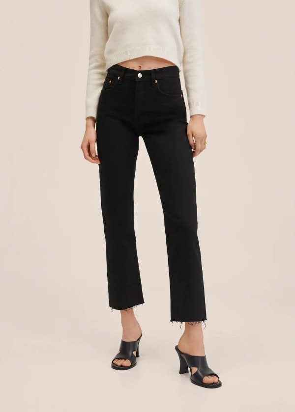 High-waist cropped straight jeans - Women | MANGO OUTLET USA