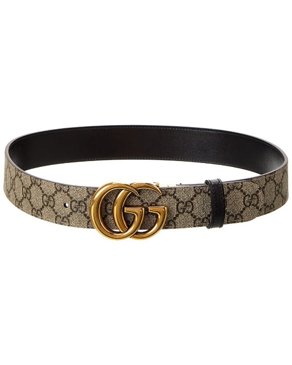 GG Marmont Reversible GG Supreme Canvas & Leather Belt / Gilt