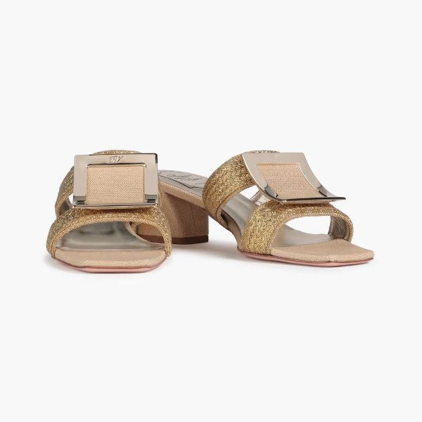 Bikviv embellished metallic woven and canvas mules