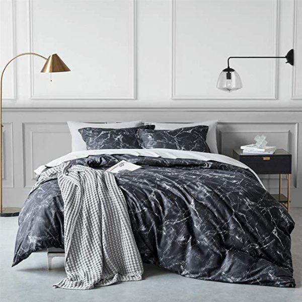 Duvet Cover Set with Zipper Closure-Printed Marble Design,Twin (68x90 inches)-2 Pieces (1 Duvet Cover + 1 Pillow Sham)