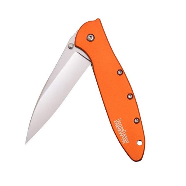  Leek, Orange Pocket Knife (1660OR), 3” Bead-Blasted High-Performance Sandvik 14C28N Steel Blade, Orange Anodized Aluminum Handle, SpeedSafe Assisted Opening, Liner and Tip Lock Slider; 2.4 OZ