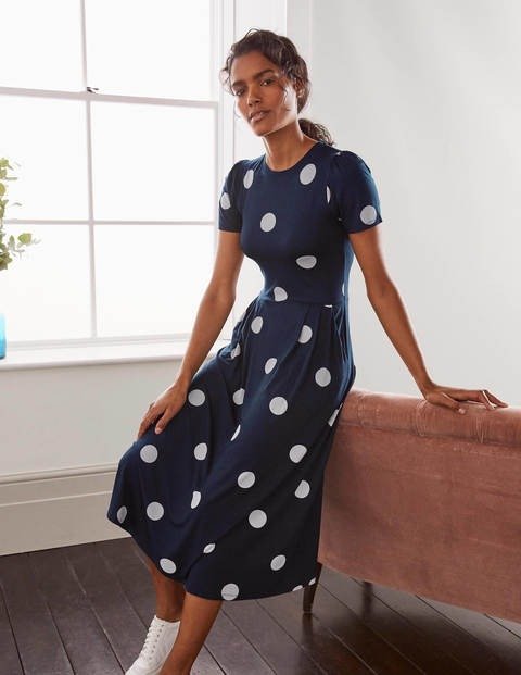 Lucinda Jersey Midi Dress - Navy, Regular Dot | Boden US