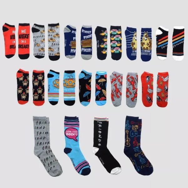 Men&#39;s Friends 15 Days of Socks Advent Calendar - Assorted Colors One Size