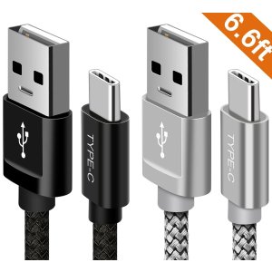 2-Pack 6.6' ALCLAP Nylon Braided USB-C to USB A Cable