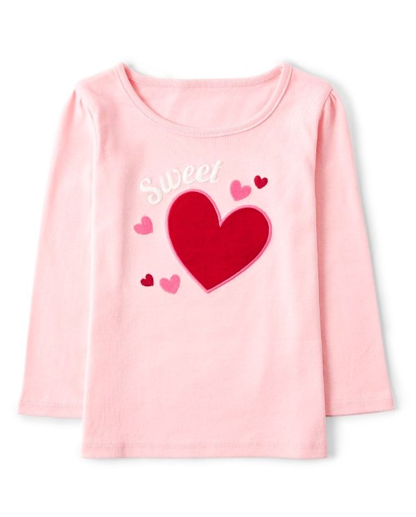 Girls Long Sleeve Embroidered Heart And 'Sweet' Top - Valentine Cutie