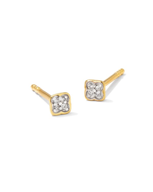 Tiny Dira 18k Gold Vermeil Stud Earrings in White Diamond