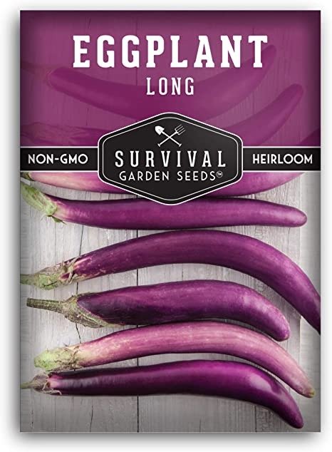 Survival Garden Seeds - Long Purple Eggplant Seed for Planting - Packet with Instructions to Plant and Grow Skinny Italian Aubergines in Your Home Vegetable Garden - Non-GMO Heirloom Variety