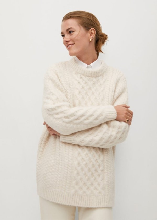 Contrasting knitted long sweater - Women | Mango USA