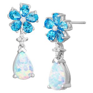 3 1/5 ct Opal & Topaz Floral Drop Earrings