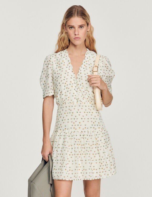 Short-sleeved dress with Flowers print