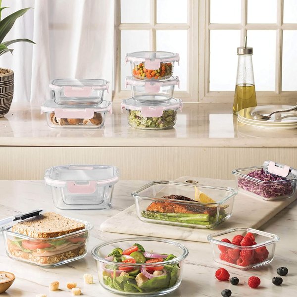 FineDine 玻璃食物保鲜盒 +密封盖 24件套 多色可选