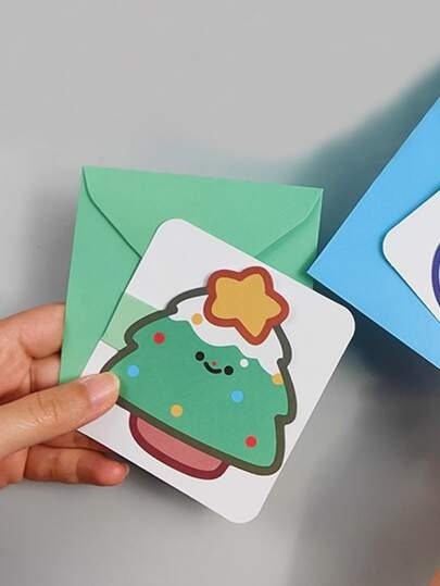 1pc Christmas Tree & Snowman Print Random Greeting Card & Envelope