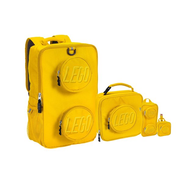 ® Brick Backpack, Lunch, Mini Backpack & Pouch 4 Pience Set -Yellow