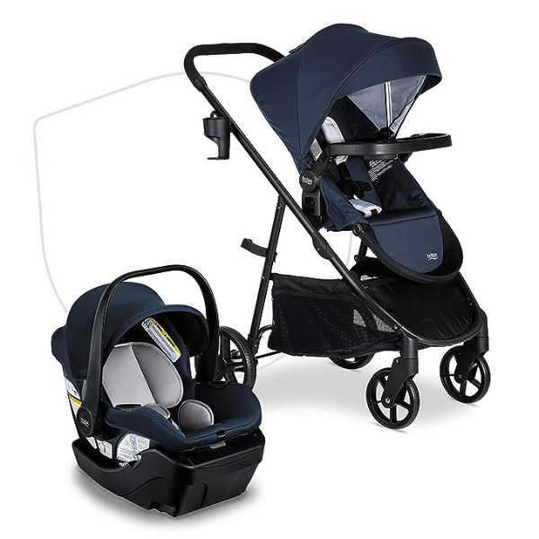 Willow Brook Baby Travel System, Infant Car Seat and Stroller Combo with Aspen Base, ClickTight Technology, RightSize System and 4 Ways to Stroll, Navy Glacier