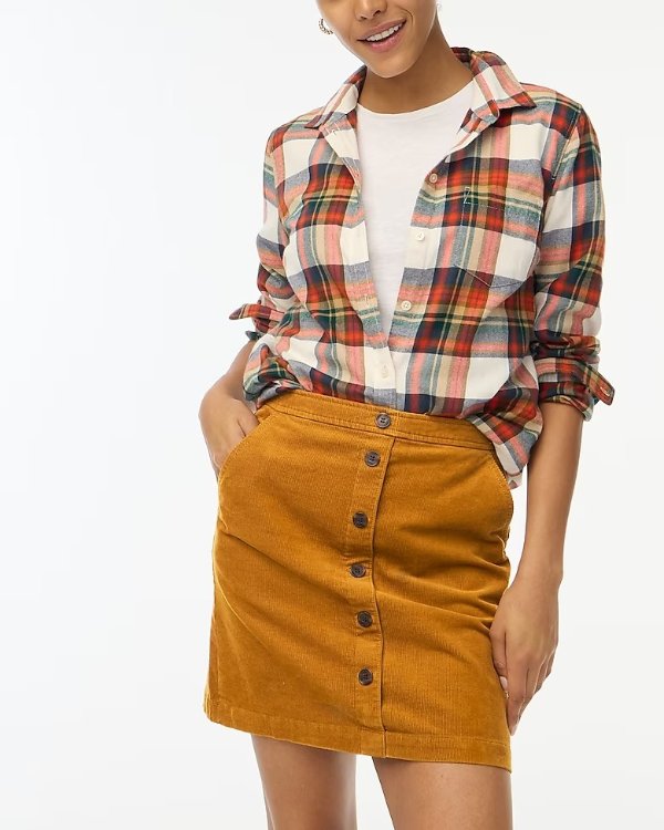 Corduroy button-front mini skirt