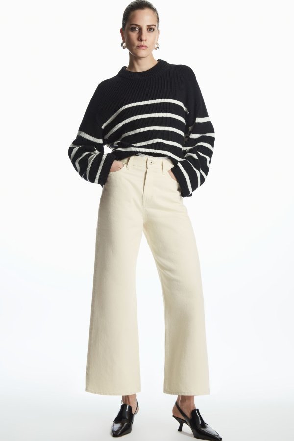 WIDE-LEG HIGH-RISE CROPPED JEANS - CREAM - Trousers - COS