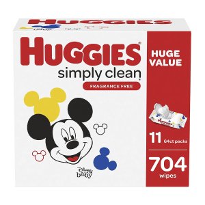 HUGGIES Unscented, Huggies Simply Clean Fragrance-Free Baby Diaper Wipes, 11 Flip Lid Packs