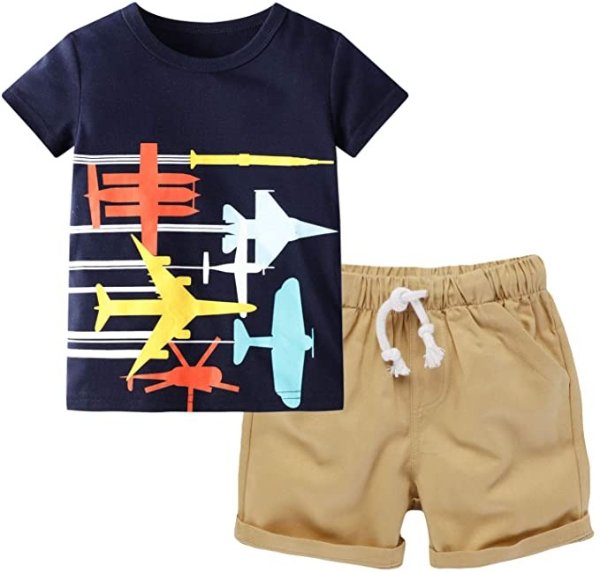 Cotton Toddler Boy Clothes, Summer Outfits for Kids Shorts Sleeve T-Shirt and Pants Set 2-7T