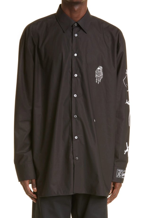 Gothic Oversize Long Sleeve Button-Up Poplin Shirt