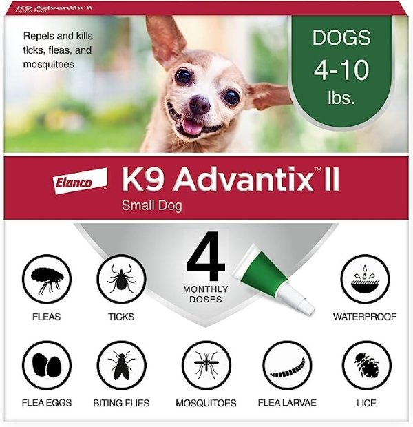 Small Dog Vet-Recommended Flea, Tick & Mosquito Treatment & Prevention | Dogs 4-10 lbs. | 4-Mo Supply