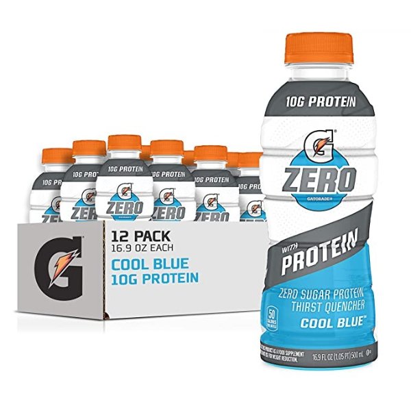 Zero With Protein, 10g Whey Protein Isolate, Zero Sugar, Electrolytes, Cool Blue, 16.9 Fl Oz, 12 Pack