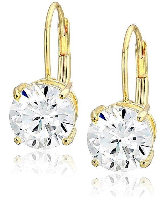 Plated Sterling Silver Cubic Zirconia Leverback Earrings (Round & Princess)