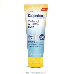 Coppertone Defend & Care Clear Zinc Sunscreen Face Lotion Broad Spectrum SPF 50