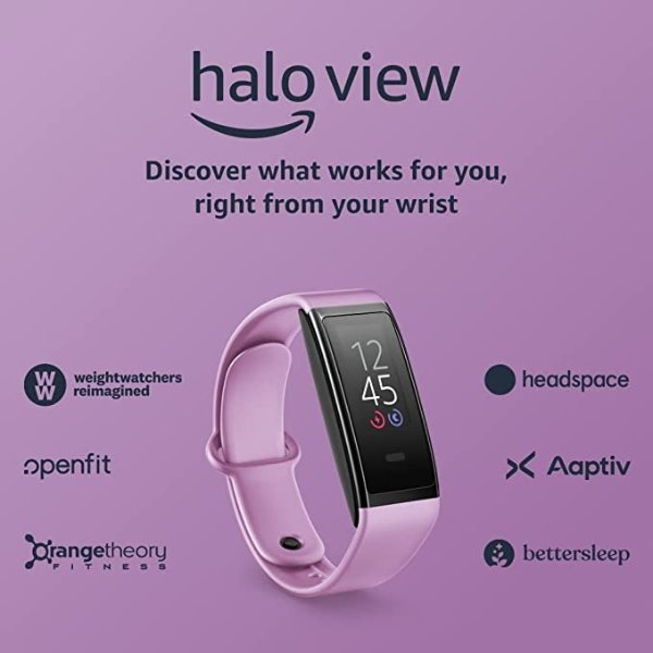 Halo View fitness tracker, with color display for at-a-glance access to heart rate, activity, and sleep tracking – Lavender Dream – Medium/Large