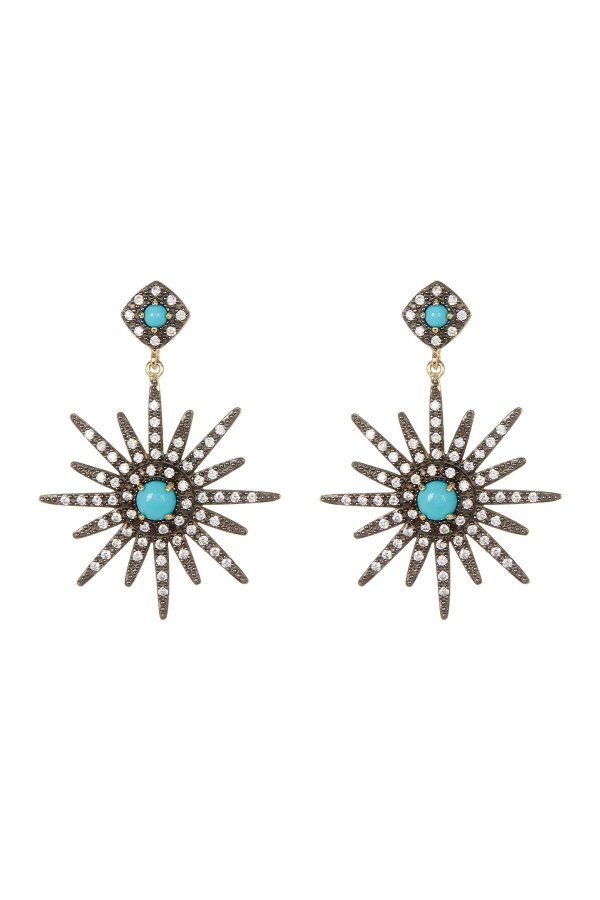 14K Gold Vermeil Turquoise & Swarovski Crystal Accented Starburst Earrings
