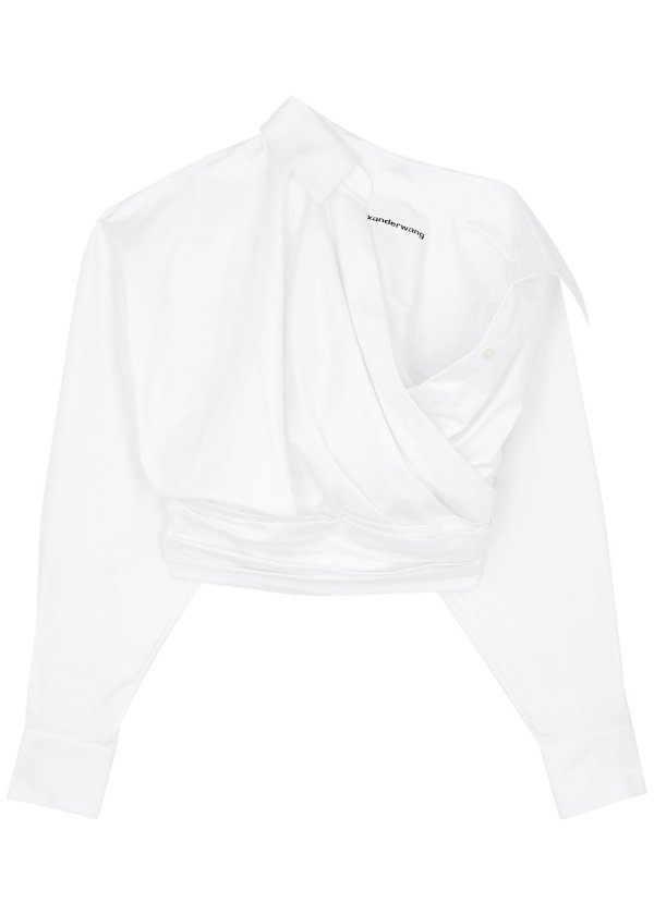 Asymmetric cropped cotton shirt