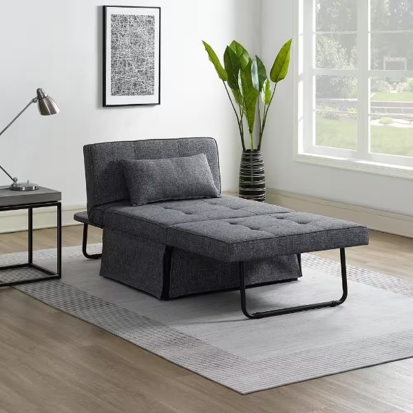 4-in-1 Ottoman Converts into a Sofa Bed Sleeper Chair with a pillow, 6 Adjustable Headrest Positions, Gray