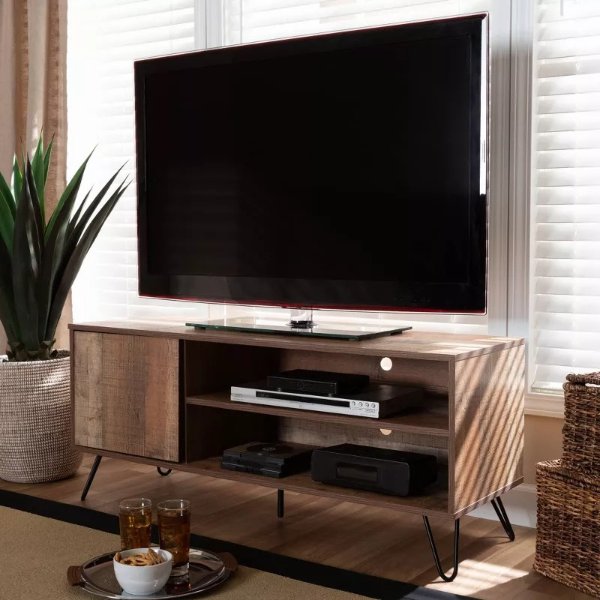 Iver 1 Door Wood TV Stand for TVs up to 50&#34; Rustic Oak/Black - Baxton Studio