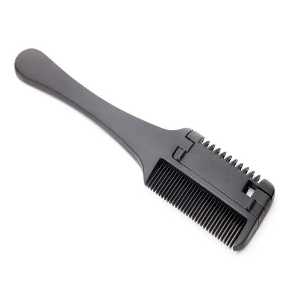 1pc Hair Cutting Brush Hair Cutting Comb Black Handle Hair Brush With Razor Blade Hair Cutting Tool Salon DIY Styling Tool