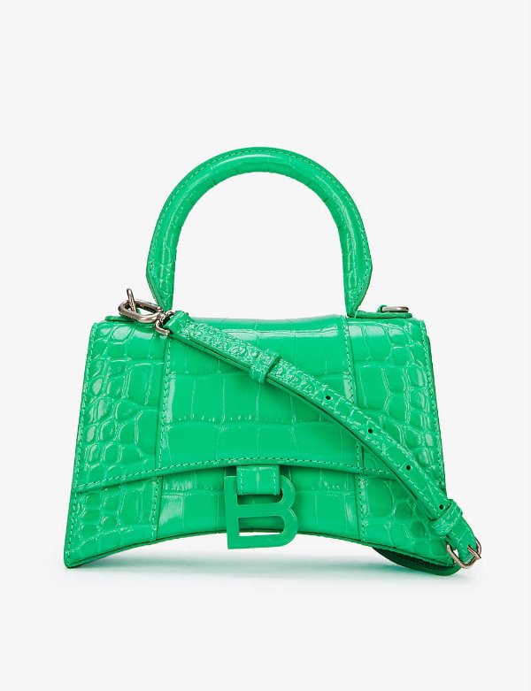 Hourglass extra-small crocodile-embossed leather top handle bag