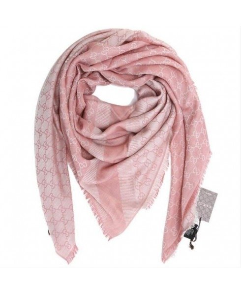 - Pink GG Monogram Webbing Reversible Wool and Silk Blend Scarf