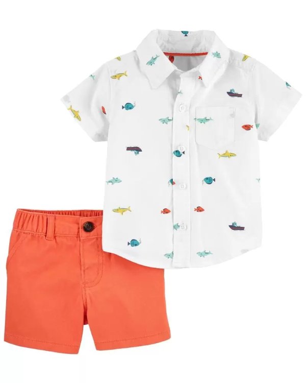 2-Piece Nautical Button-Front Shirt & Short Set