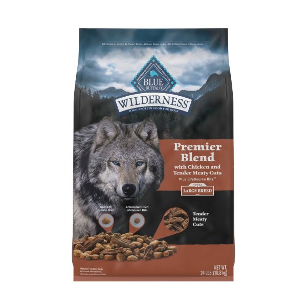 Blue Wilderness Premier Blend with Meaty Cuts Large Breed Adult Chicken Dry Dog Food, 24 lbs.