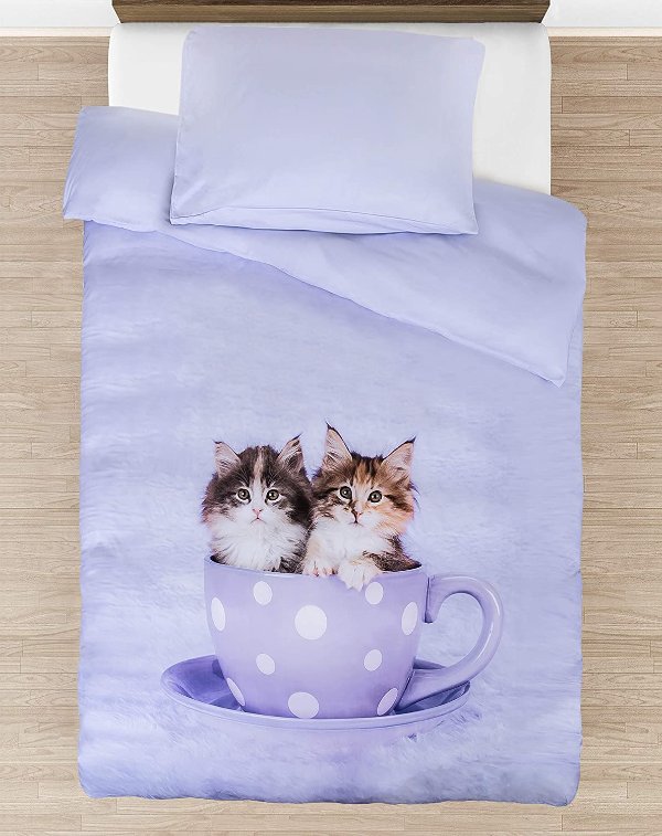 Tadpoles 儿童被子枕头2件套 猫咪香芋紫