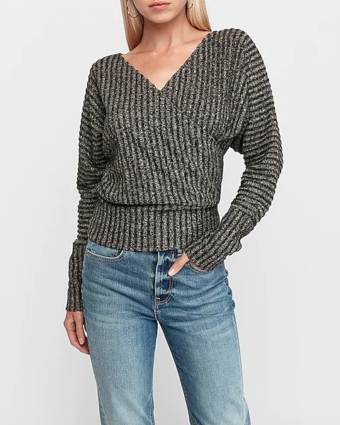 Ribbed Wrap Front Top