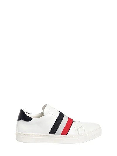 LEATHER SLIP-ON SNEAKERS W/ LOGO BAND
