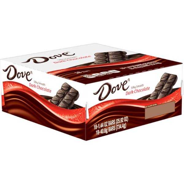 Candy Dark Chocolate Bars, Full Size, 1.44 oz (Pack of 18) Box