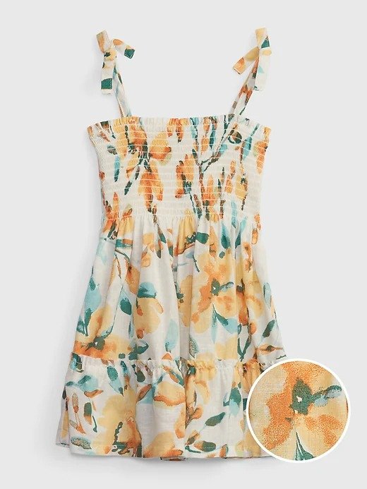 Toddler Linen-Cotton Floral Tiered Dress