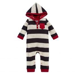 Thermal Rugby Stripe Organic Baby Hooded Jumpsuit