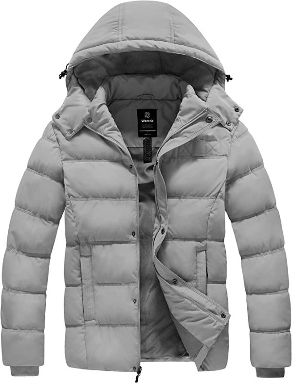 Men's Hooded Winter Coat Warm Puffer Jacket Thicken Cotton Coat with Removable Hood