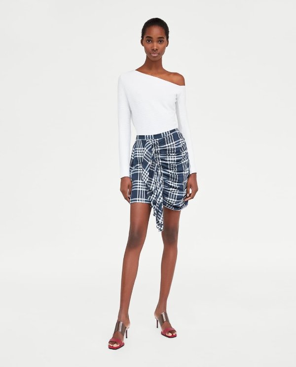 CHECKED SKIRT WITH GATHERED DETAIL - View All-SKIRTS-WOMAN-SALE | ZARA United Kingdom