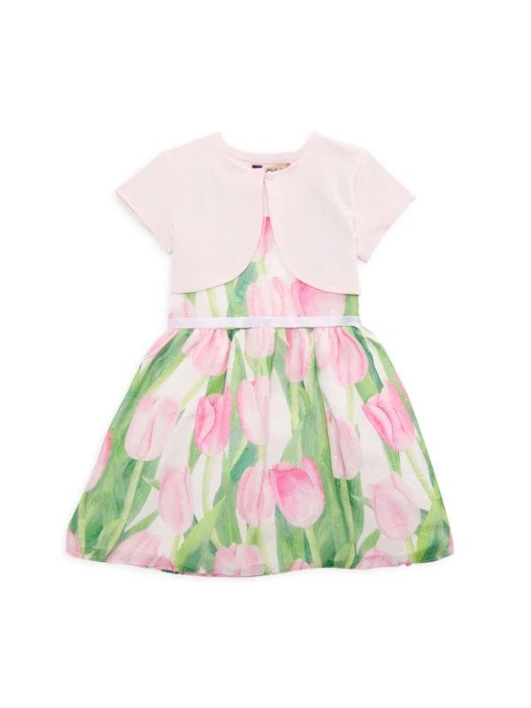 Little Girl's Floral Dress & Ribbed Shrug Set