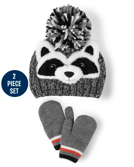 Baby And Toddler Boys Racoon Beanie And Mittens 2-Piece Set | The Children's Place - H/T SMOKE