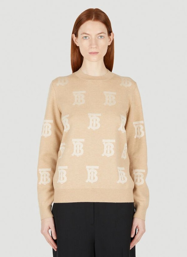 Saskia TB Monogram Sweater in Beige