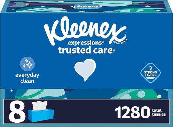 Expressions Trusted Care Facial Tissues, 8 Boxes, 160 Tissues per Box