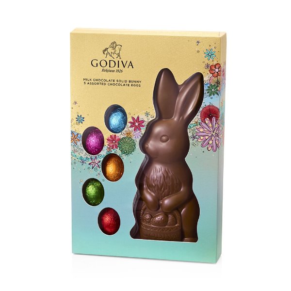 Solid Milk Chocolate Bunny with Foil-Wrapped Chocolate Eggs, 5 pc.